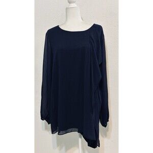 Susan Graver Size 1X Blue Liquid Knit Overlay Tunic Tie Back Occasion Minimalist